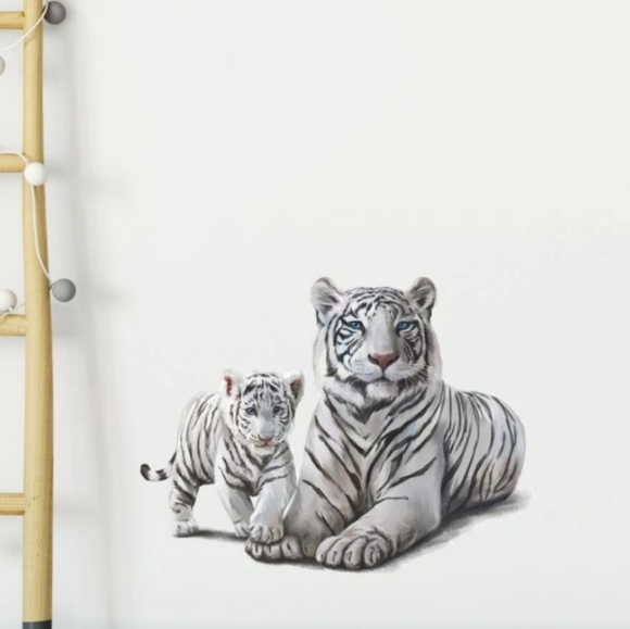 White tiger and cub wall decal